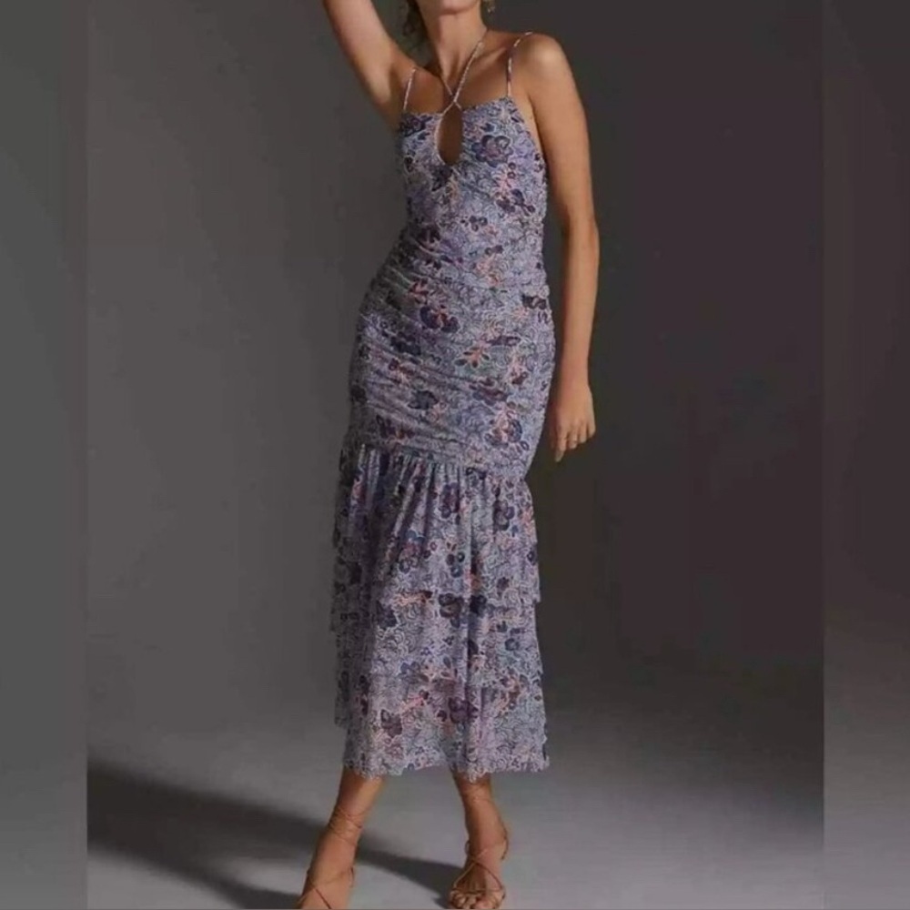 New MISA midi ruched floral dress